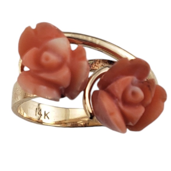 14 Karat Yellow Gold and Coral Rose Ring Size 6.5 #18971